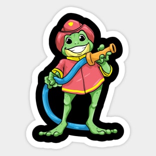 Frog as firefighter with hose Sticker